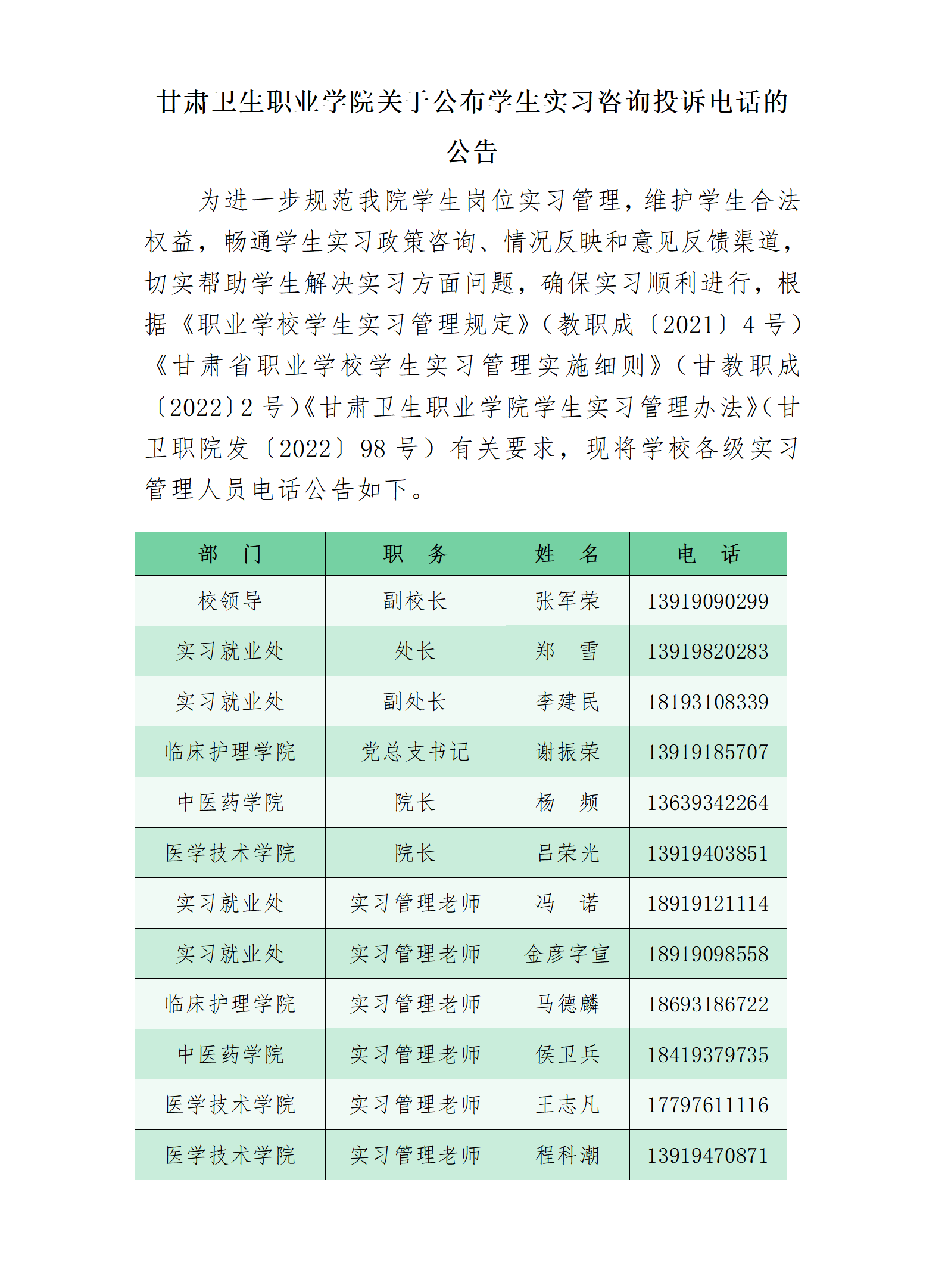 230616十大菠菜软件平台排名关于公布学生实习咨询投诉电话的公告_01.png